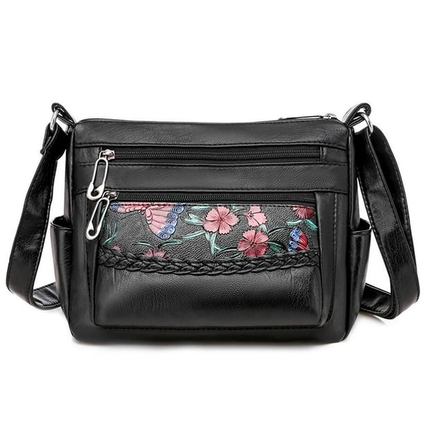 Casual Flower Print Crossbody Bags Women PU Leather Shoulder Messenger Handbag
